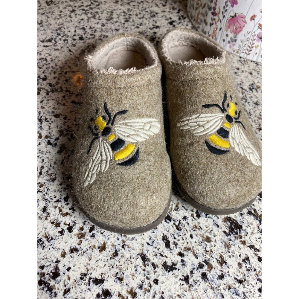 L.L. Bean Daybreak Scuffs Women 6 Felted Wool Embroidered Bee Slipper Clogs Cozy